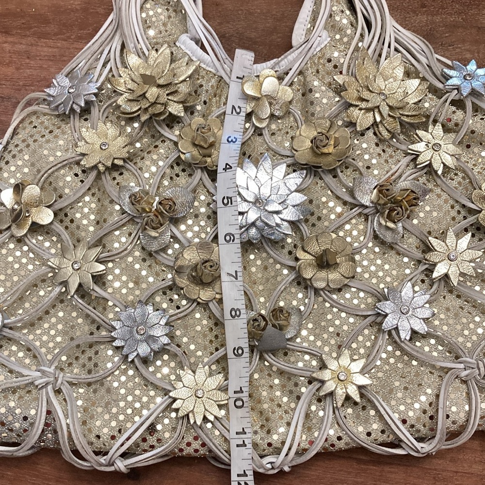 BEVERLY  FELDMAN LEATHER FLORAL  STUDDED RHINESTONE BAG - Picture 11 of 12